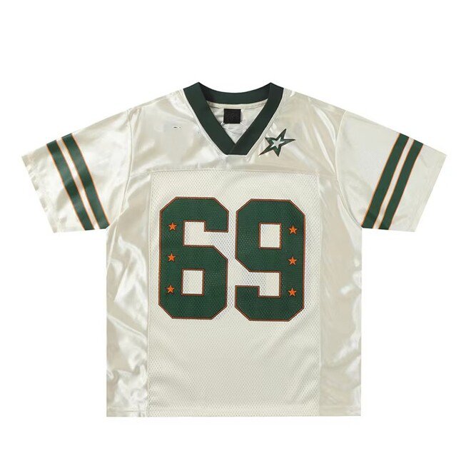 Fashion V Neck Short Sleeve Satin Mesh Oversized Football Jersey